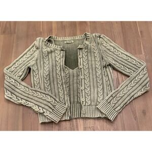 American Eagle Olive Green Cable Knit Cardigan and Tank Top Set Womens XS